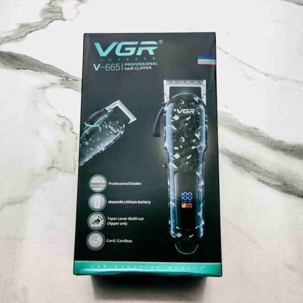 VGR V-665 Professional Hair Clipper – 1800mAh, Type-C Fast Charging, LED Display, Skin-Safe Blades | Glamole