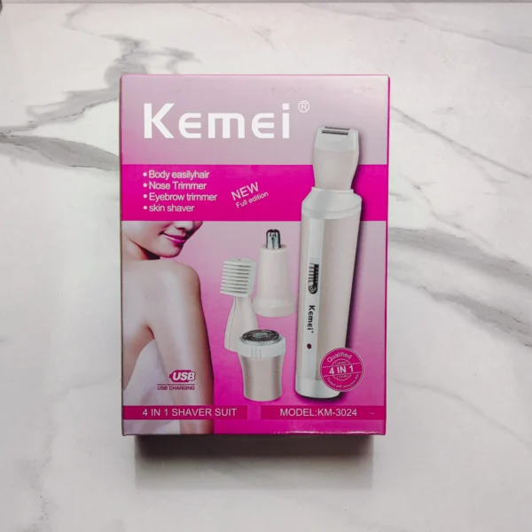 Kemei KM-3024 4-in-1 Grooming Kit – Nose, Ear, Eyebrow & Face Trimmer | Rechargeable | Glamole